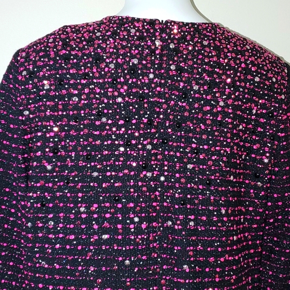 ST. JOHN Black Pink Cavier Wool Blend Knit Sequin Top Jacket Size 14 - Picture 7 of 12